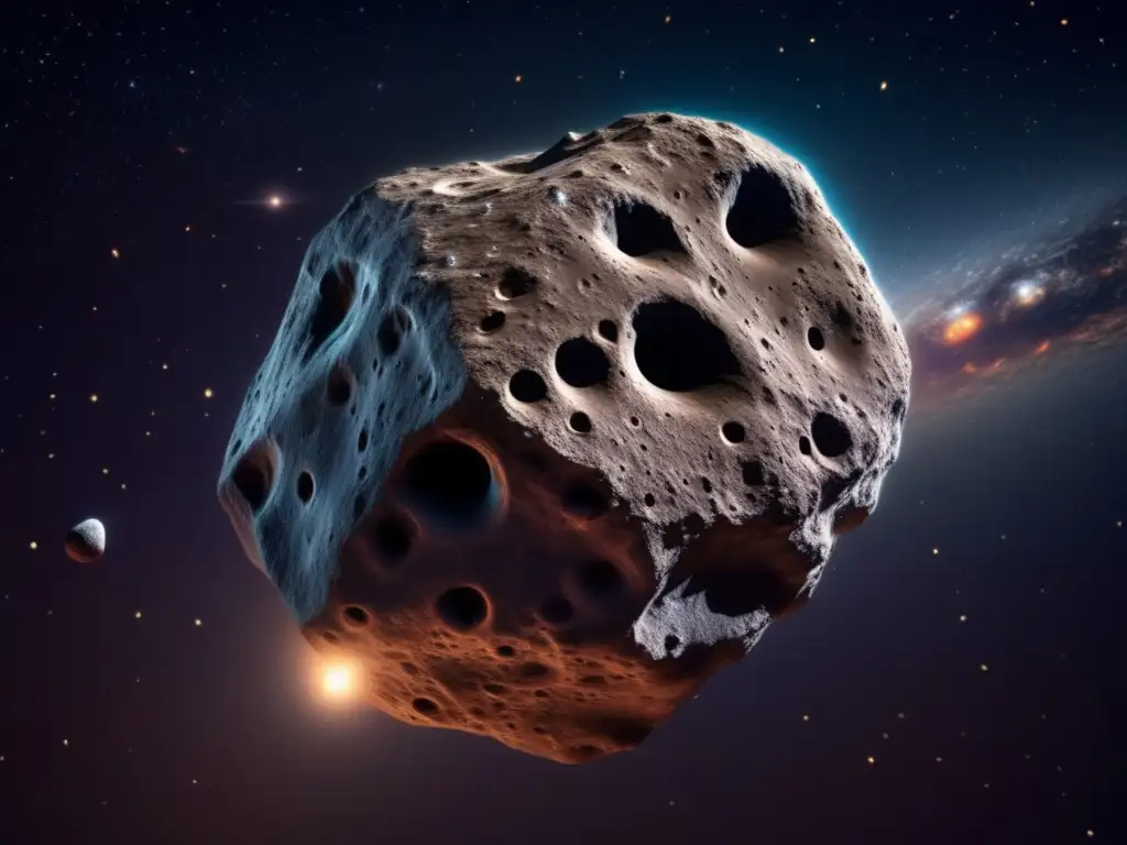 Asteroida masiva flotando en el espacio Imagen 8k de un asteroide masivo flotando en el espacio, con textura, cráteres y colores variados