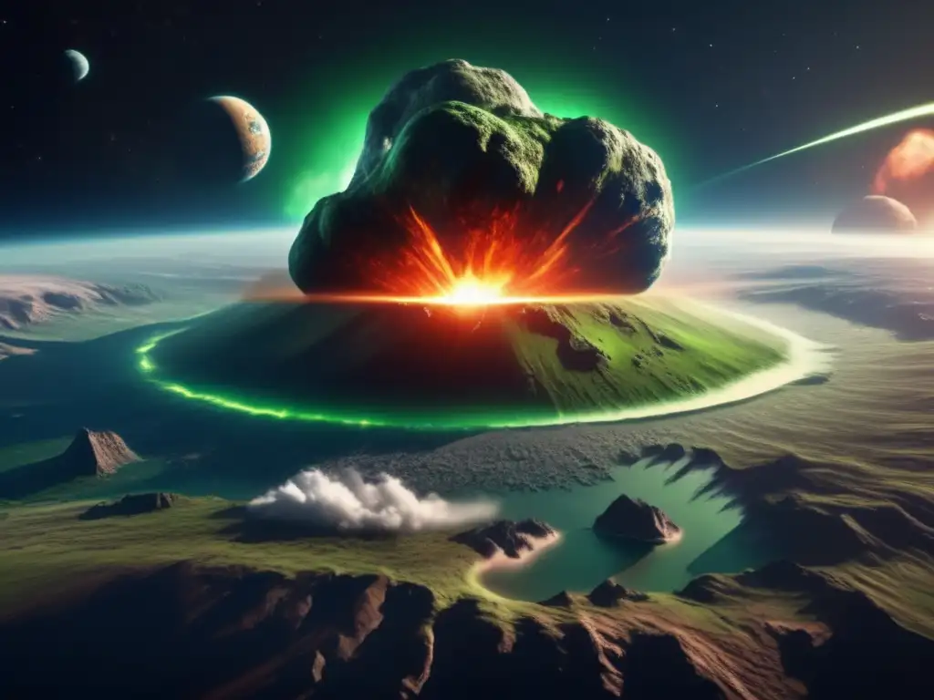 Asteroide masivo se dirige hacia la Tierra Imagen en 8k de un asteroide masivo acercándose a la Tierra, con superficie irregular y cráteres visibles
