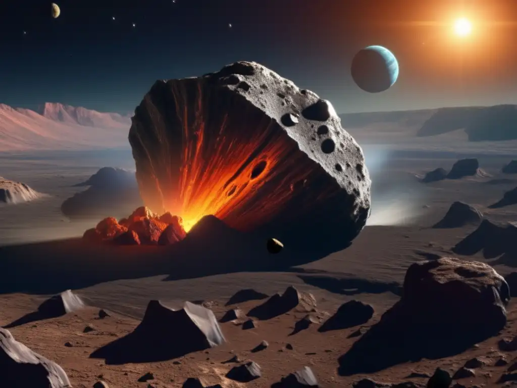 Amenaza espacial: Asteroide masivo hacia la Tierra Imagen de un asteroide masivo acercándose a la Tierra, con detalles impresionantes e iluminado por el sol