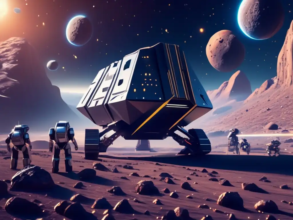 Espectacular imagen de asteroides y robots mineros en el cosmos Imagen: Asteroide metálico en campo estelar - Debate ético explotación metales asteroides