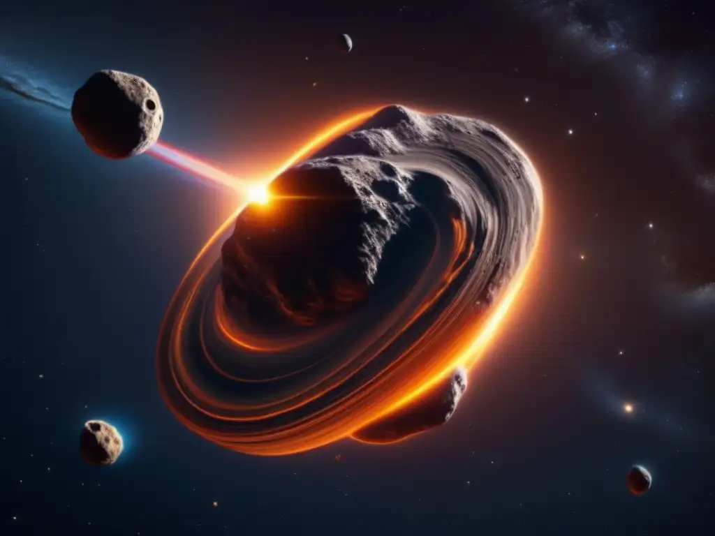 Asteroide enigmático en órbita: imagen 8k detallada Imagen: Asteroide con movimientos orbitales en el espacio