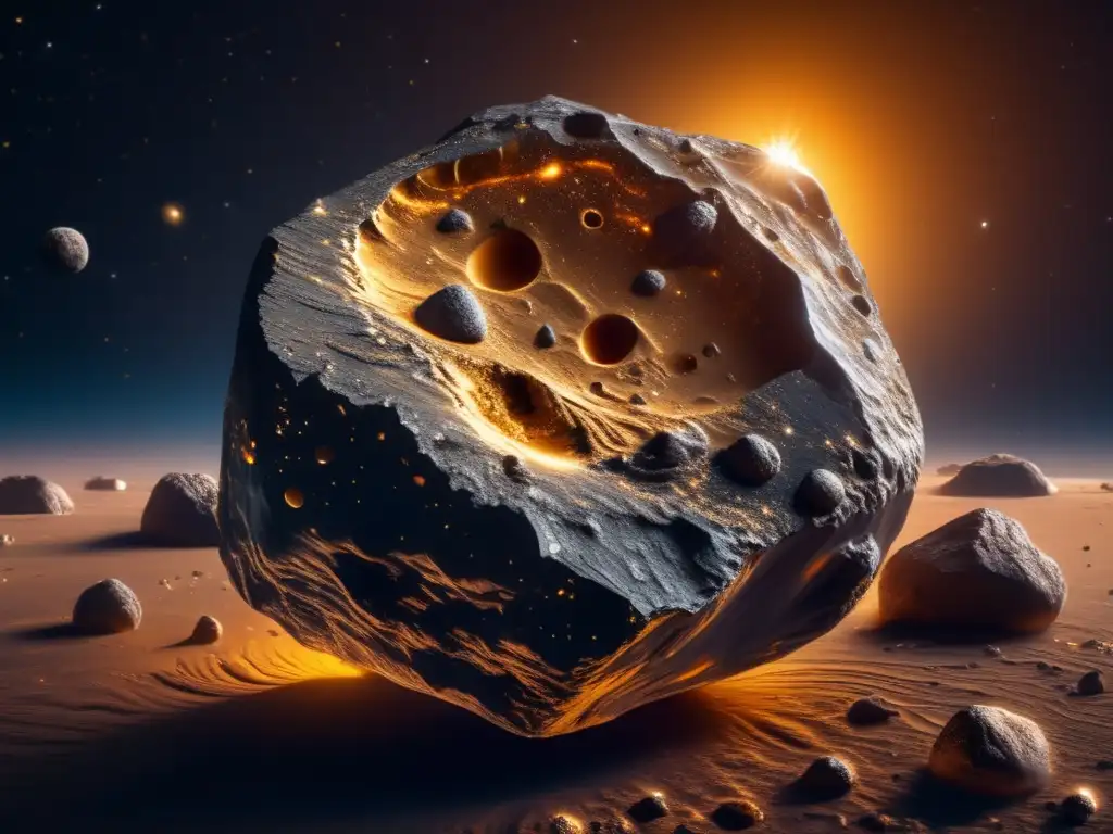 Psyche: Asteroide dorado en el espacio Imagen de Psyche, asteroide de oro, con patrones y texturas