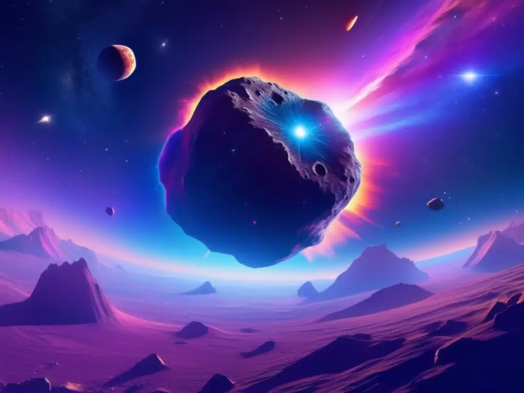 Impresionante asteroide en el espacio Imagen VR: Asteroide realista en el espacio, rodeado de nebulosa