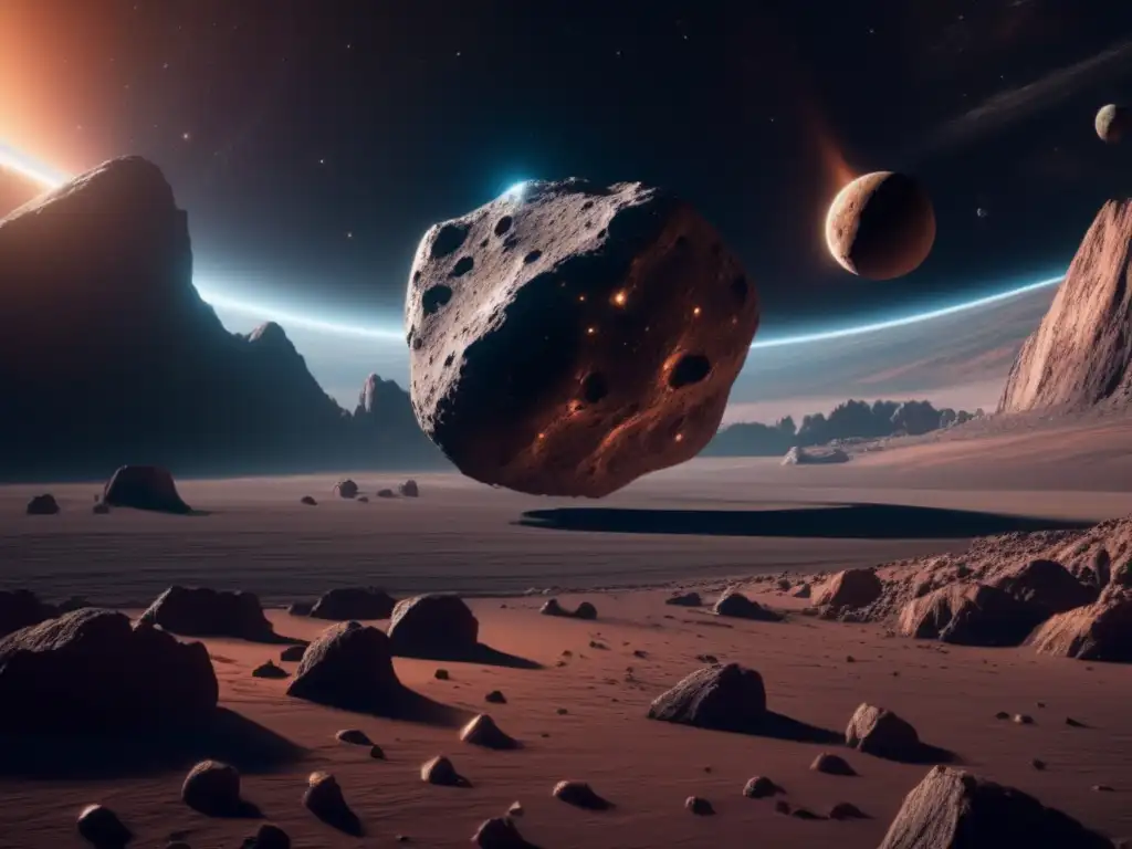 Imagen 8k de un asteroide rocoso en el espacio