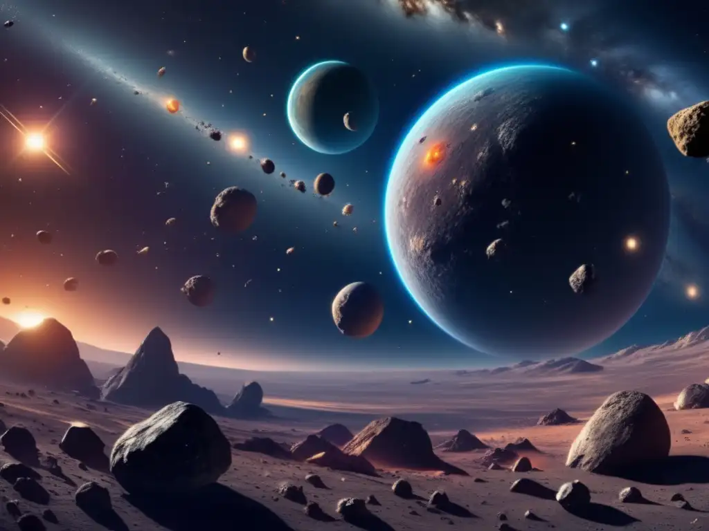 Espectacular vista panorámica del espacio exterior con asteroides flotando Imagen 8k de asteroides en el espacio - Plataformas educativas interactivas asteroides
