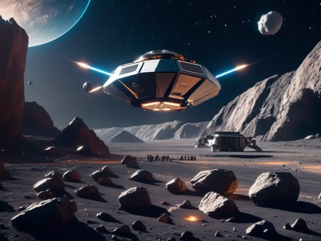 Operación minera espacial futurista Imagen: Identificar asteroides para minería espacial en un entorno futurista de 8k ultradetallado