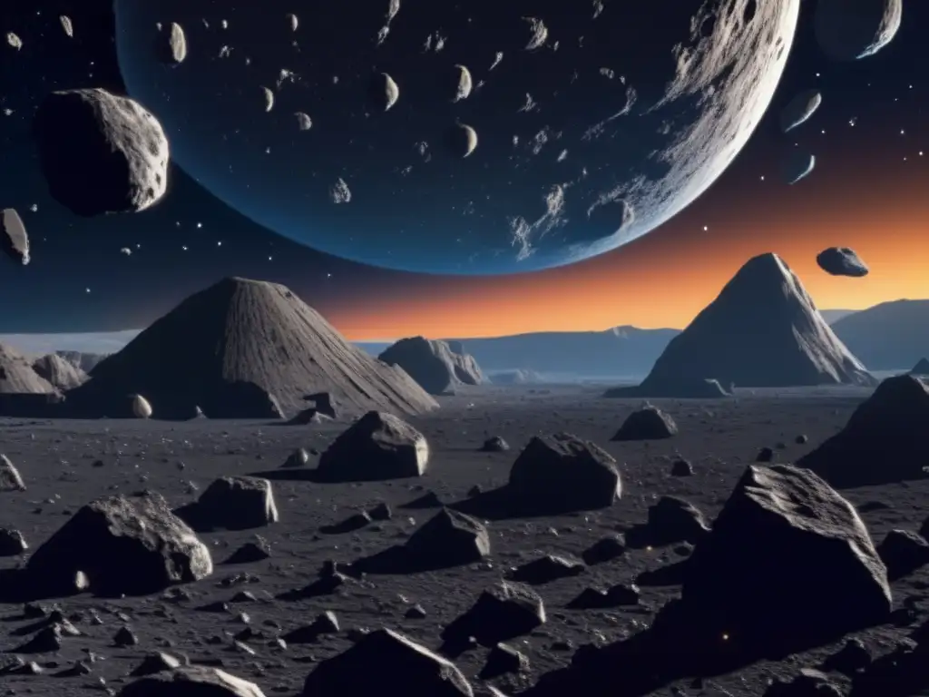 Impresionante campo de asteroides Imagen: Campo de asteroides detallado, variados tipos en sistema solar