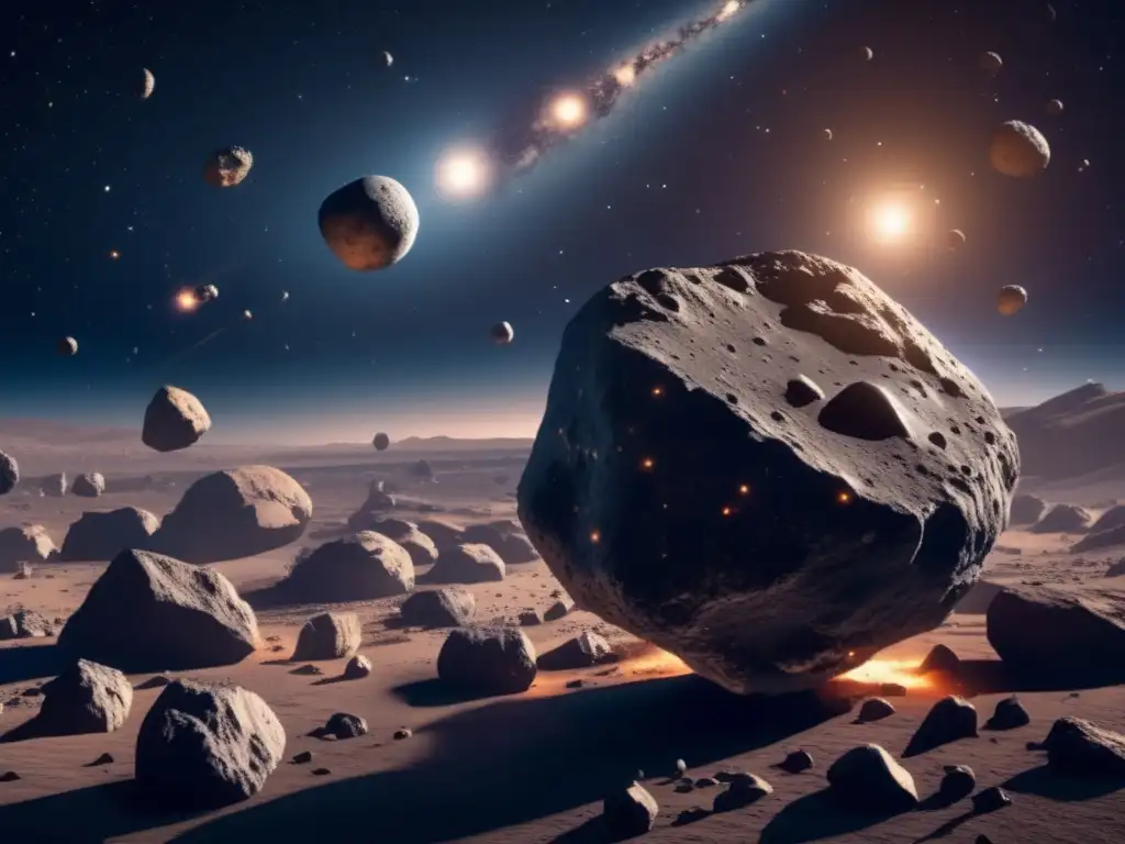Hermoso campo de asteroides en el espacio Imagen 8k de campo de asteroides en el espacio, destaca belleza de metales preciosos en asteroides