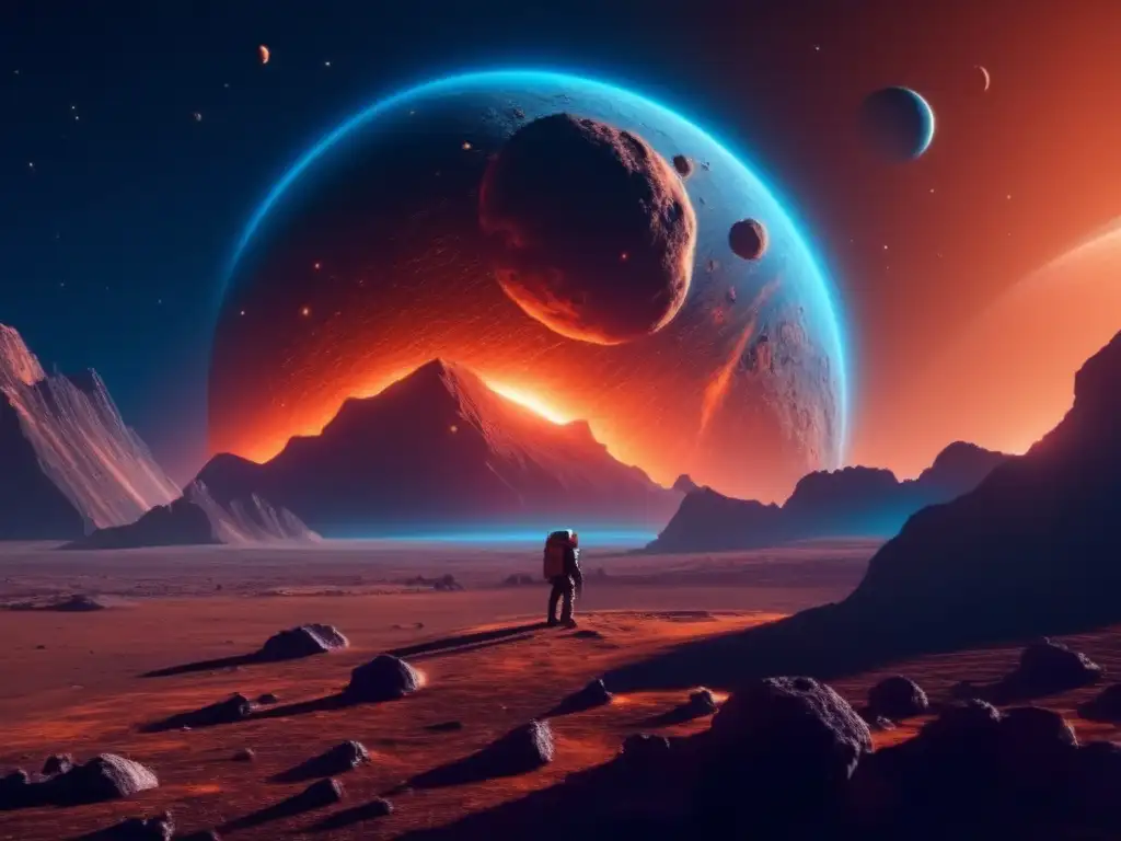 Imagen cinematográfica de un asteroide amenazante en el espacio