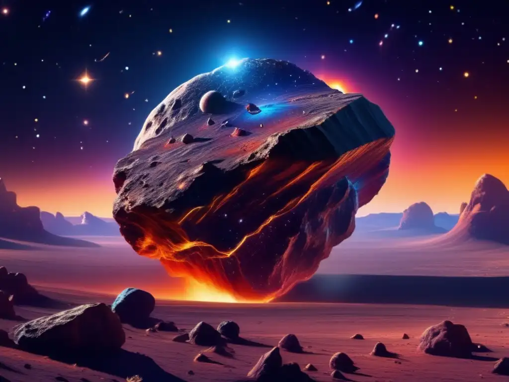 Majestuoso asteroide en el espacio Imagen deslumbrante 8K muestra vastedad espacio, asteroide majestuoso y avanzada tecnología minera para recursos espaciales