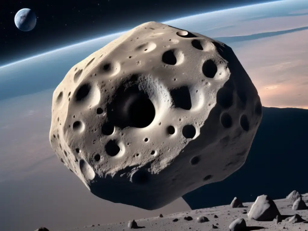 Asteroida Apolo orbitando cerca de la Tierra Imagen detallada de un asteroide Apolo orbitando la Tierra, destacando la exploración de asteroides cercanos