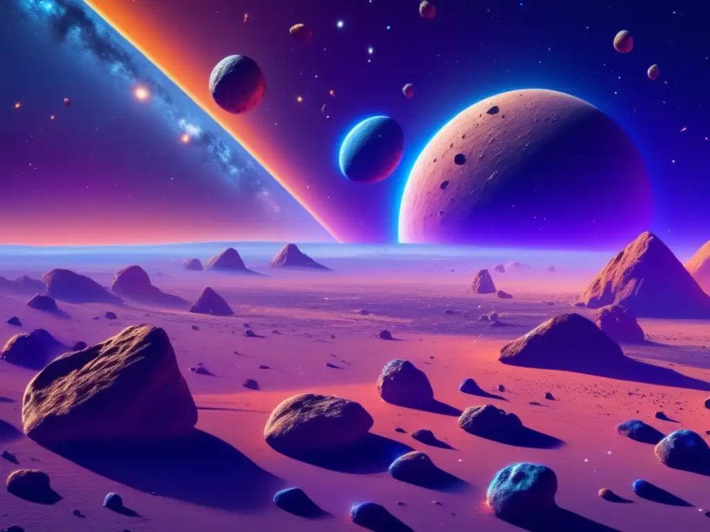 Imagen detallada en 8k muestra espacio con asteroides flotantes