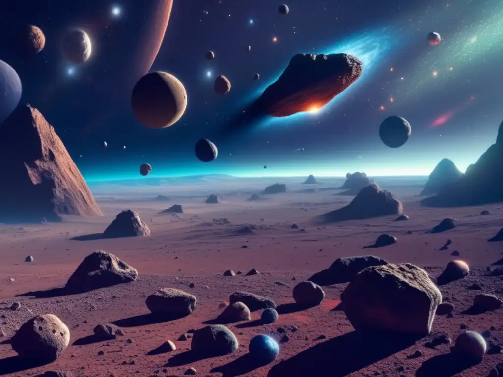 Imagen detallada del espacio exterior con asteroides flotando en primer plano