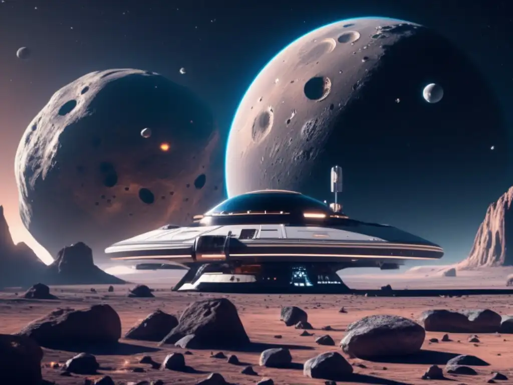 Estación espacial futurista con telescopio en asteroide Imagen: Estación espacial futurista orbita asteroide