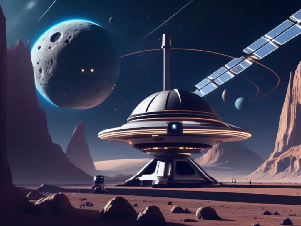 Estación espacial futurista y asteroide Imagen: Estación espacial futurista y asteroide, tecnología de desvío de asteroides: implicaciones políticas y seguridad