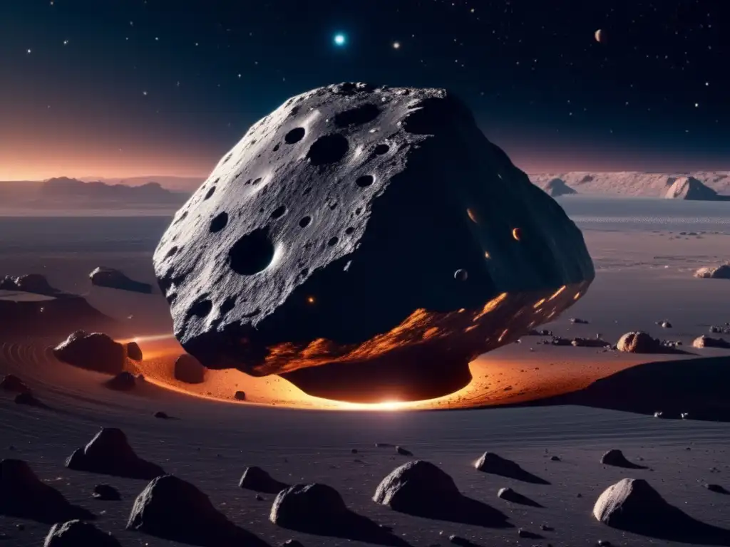 Exploración espacial y cooperación internacional Una imagen en 8k muestra el espacio lleno de estrellas y un asteroide imponente