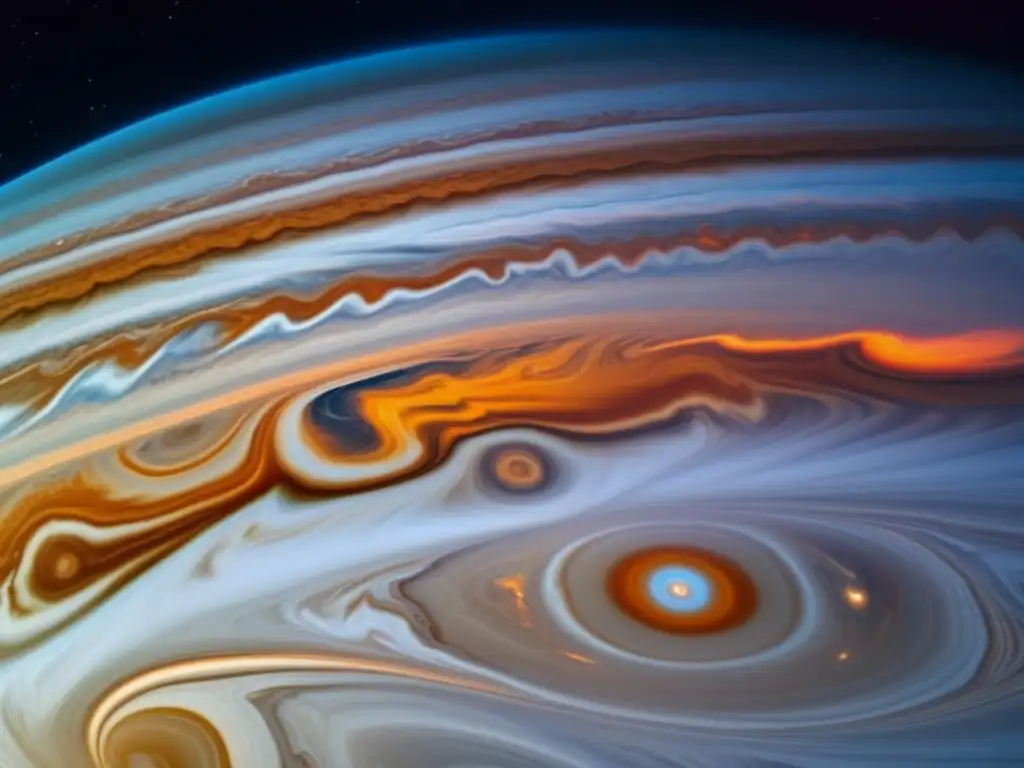 Imagen 8k de Júpiter dominando el espacio con sus lunas en órbita