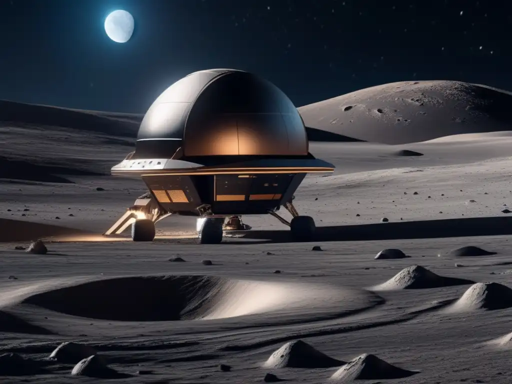 Exploración espacial: nave futurista en la Luna Imagen: Exploración de recursos espaciales: beneficios y riesgos