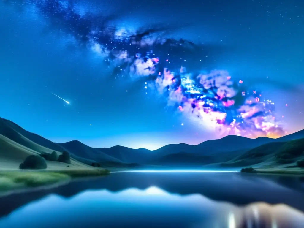 Noche estrellada: Meteoro y la Vía Láctea Imagen de fenómenos de meteoros luminosos en el cielo nocturno