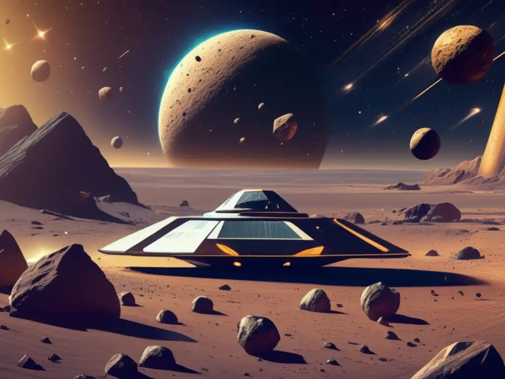 Maravillas del espacio: Asteroides dorados y nave futurista Imagen: Financiamiento carrera asteroides