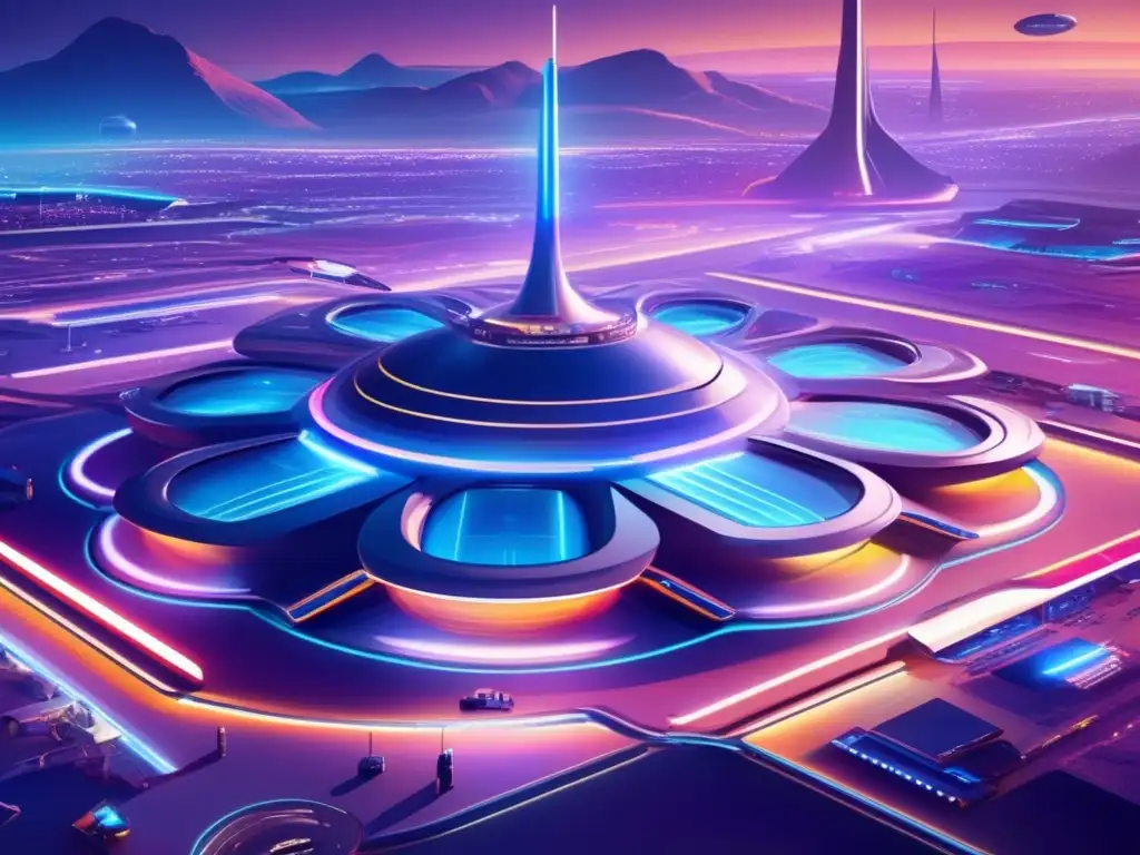 Spaceport futurista: Colaboraciones cósmicas moldeando la economía espacial Imagen: Futurista espacioport con alianzas empresariales economía espacial