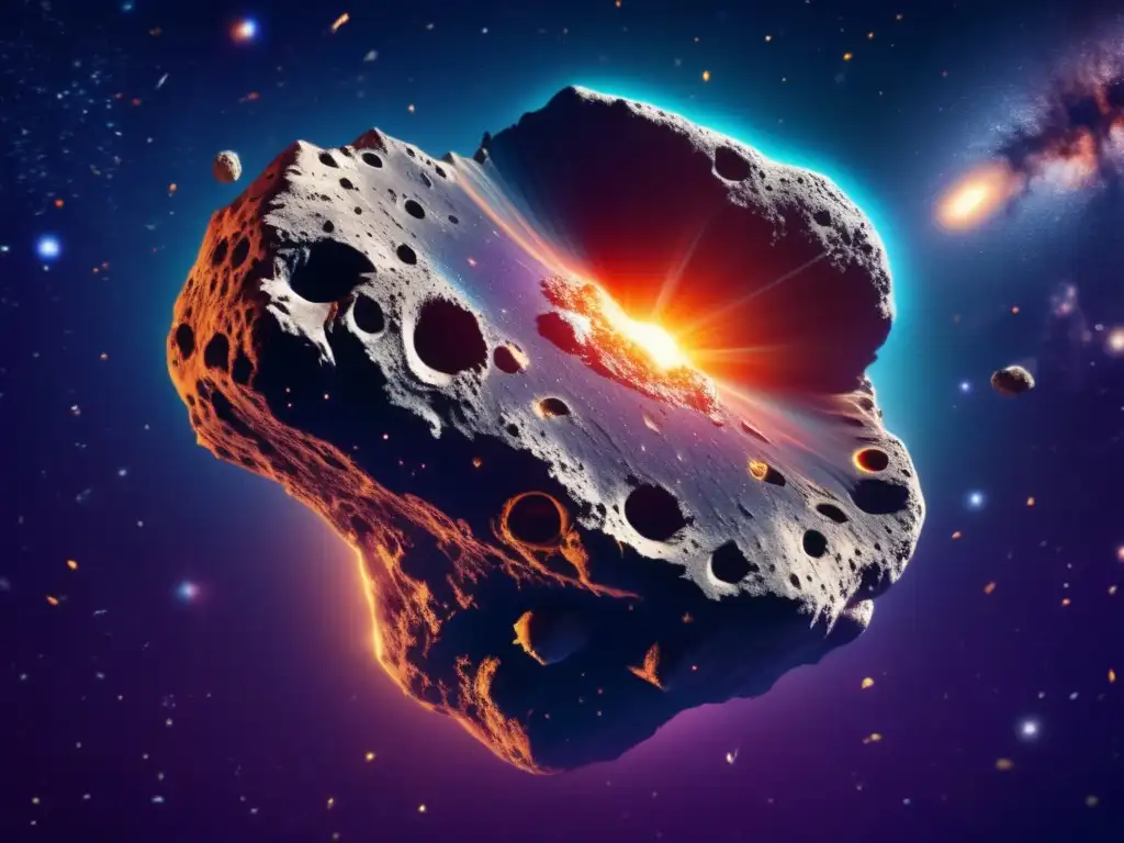 Asteroide en 8K, cráteres y texturas Imagen impactante de asteroide en 8K, con cráteres y texturas, resaltando su influencia en la evolución planetaria