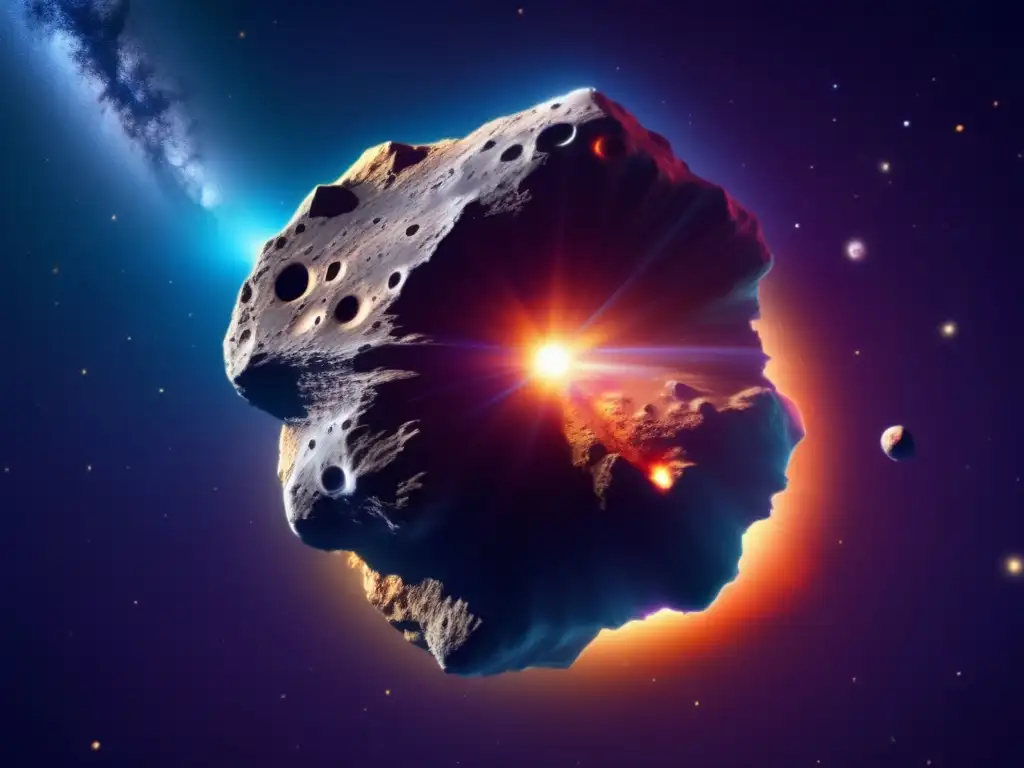 Asteroide gigante en el espacio Imagen impactante de asteroide en el espacio, resaltando su superficie rocosa y texturizada