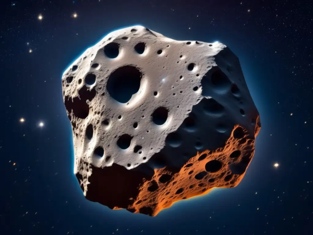 Impactante asteroide irregular flotando en el espacio Imagen impactante de asteroide irregular en espacio, con detalles intrincados en su superficie