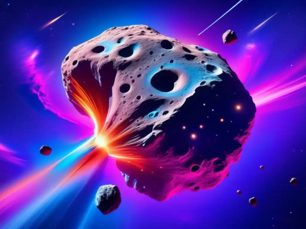 Asteroide gigante en el espacio Imagen impactante de un asteroide masivo en el espacio rodeado de una nebulosa, con detalles intrincados en su superficie rocosa