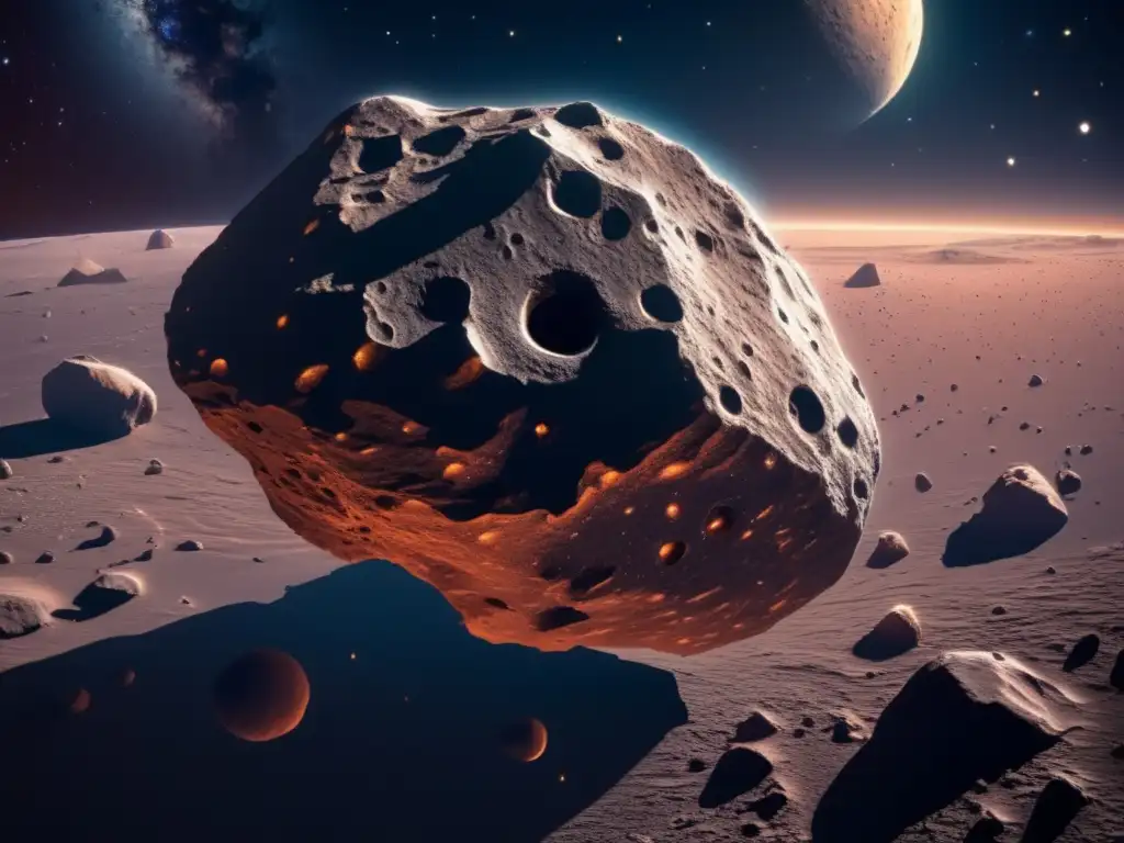 Maravilloso asteroide entre estrellas Imagen impactante: Asteroide rocoso en espacio estrellado, ley int