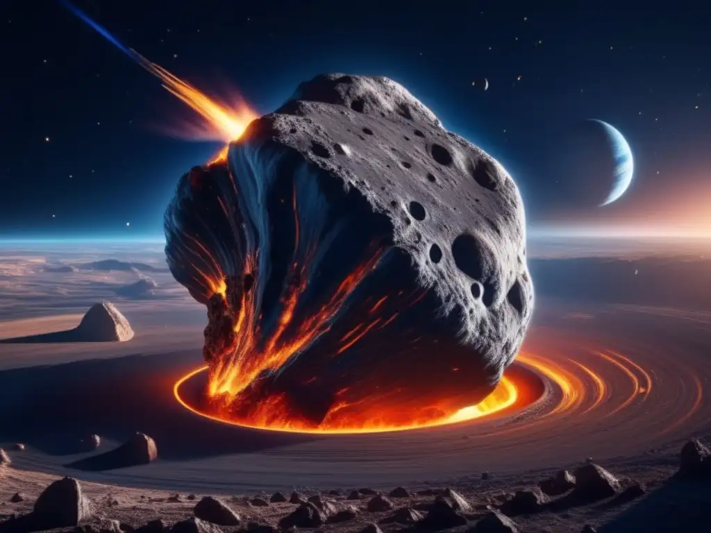 Amenaza inminente: asteroide en colisión Imagen impactante de asteroide acercándose a la Tierra, muestra escala, detalles y peligro
