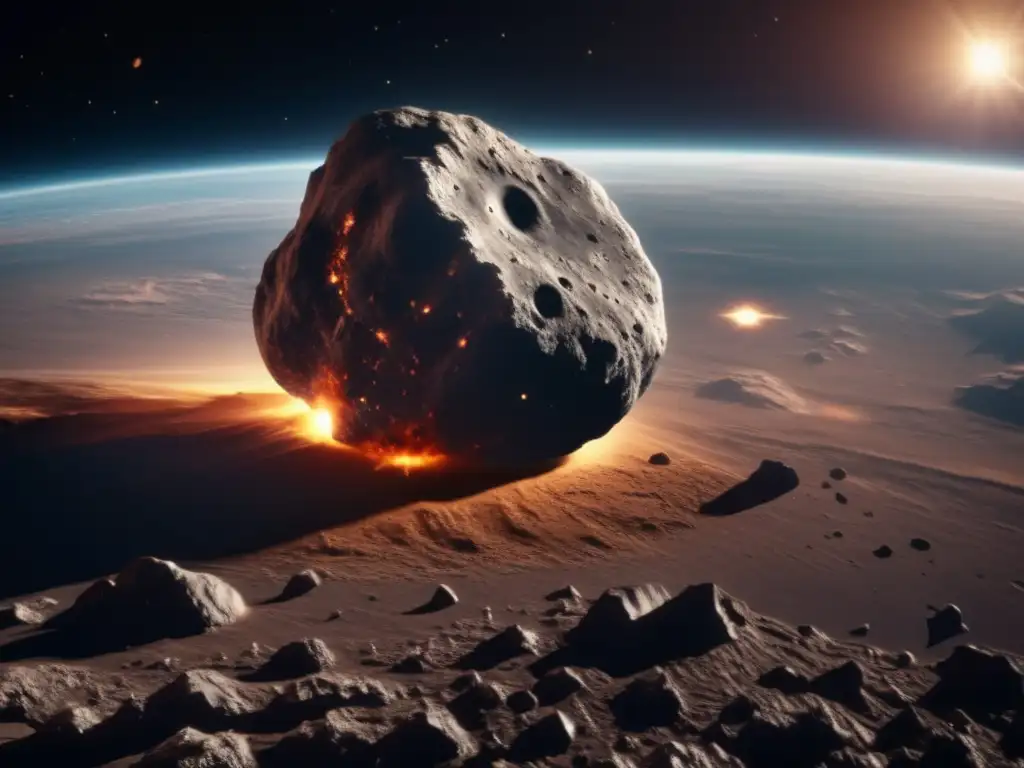 Asteroida 8k en ruta a la Tierra Imagen impactante: Asteroide 8k acercándose a la Tierra, simulación digital