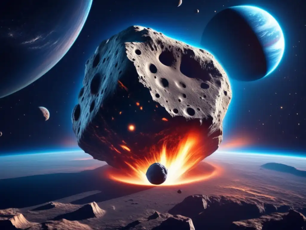 Asteroide amenazante hacia la Tierra Imagen impactante de asteroide 8k acercándose a la Tierra, resaltando la exploración de asteroides y cometas