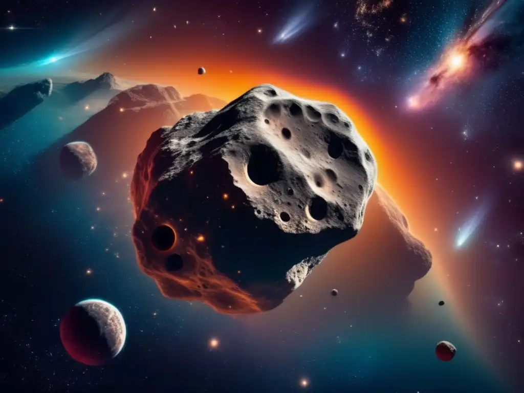 Imagen impactante de un asteroide en una vibrante nebulosa con compuestos orgánicos en asteroides