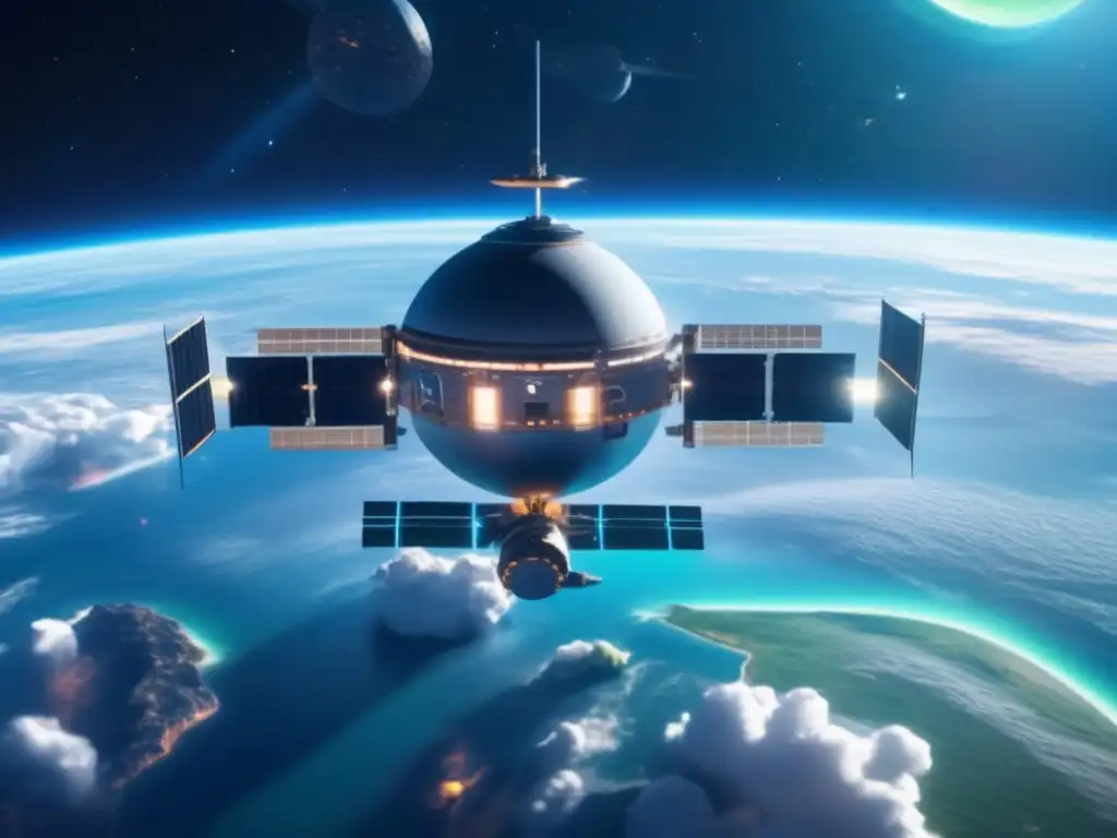 Imagen impactante de estación espacial futurista en órbita terrestre, con vista impresionante de nuestro planeta desde el espacio
