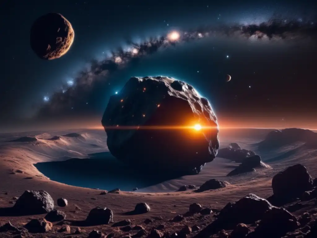 Imagen impactante del espacio oscuro con asteroide gigante