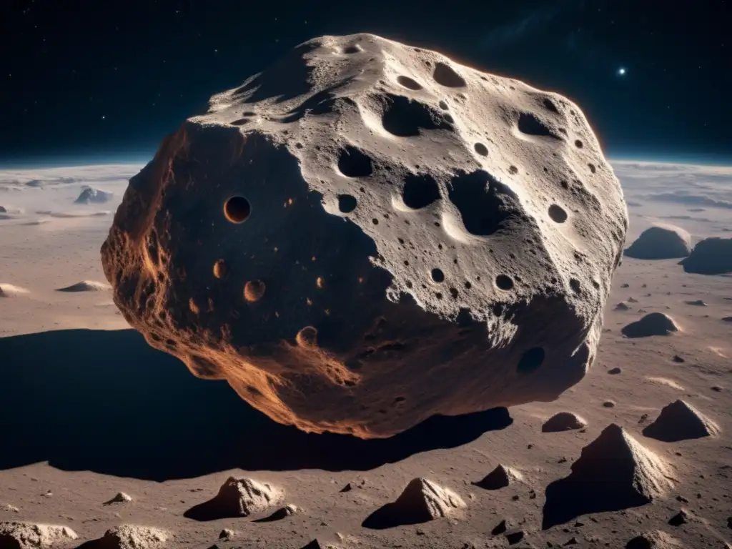 Asteroida irregular en el espacio Imagen impactante: Exploración asteroides grandes deformes en el espacio
