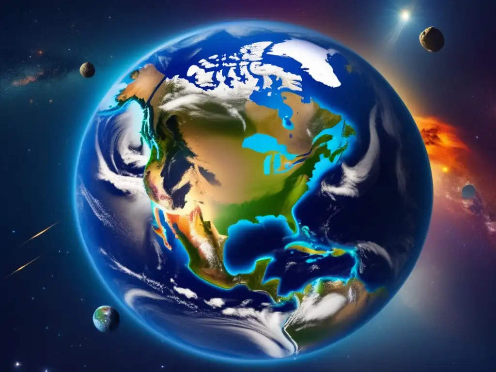 La fragilidad de la Tierra y la rivalidad internacional Imagen impactante de la Tierra desde el espacio, resaltando países en colores vibrantes