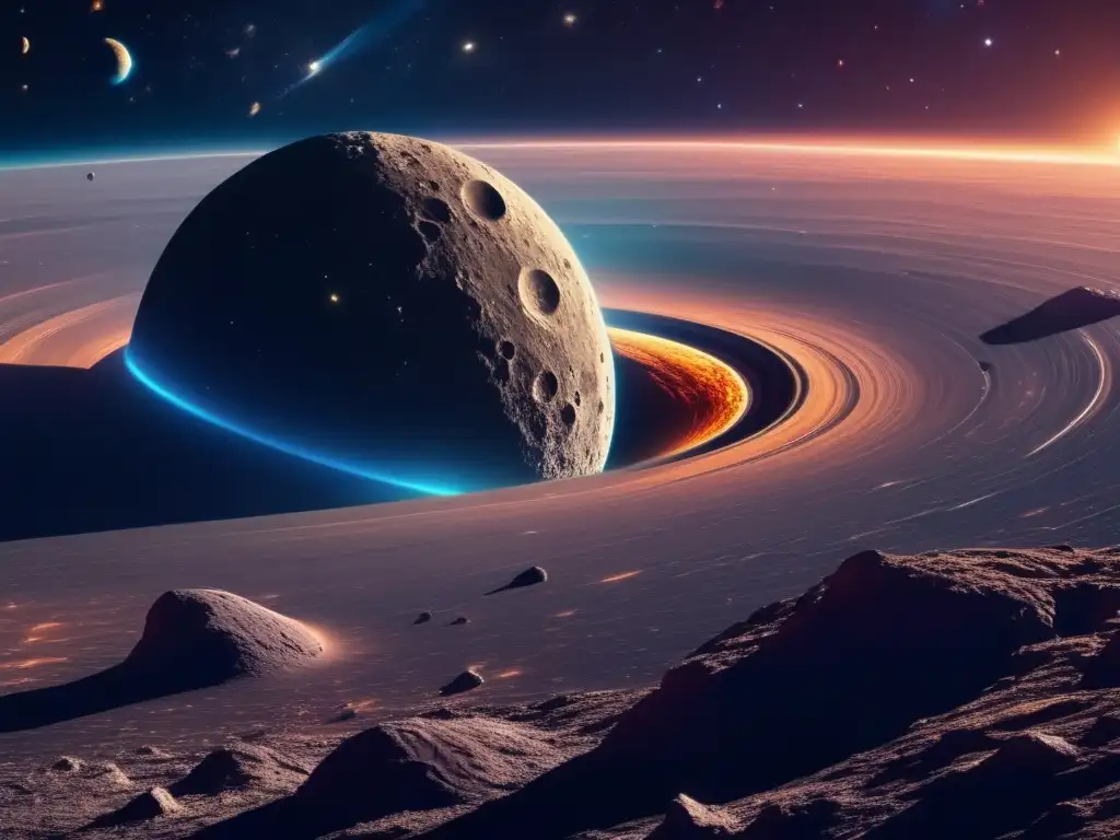 Impresionante imagen de asteroide en el espacio Imagen impresionante de 8k muestra el espacio con estrellas, galaxias y un asteroide prominente