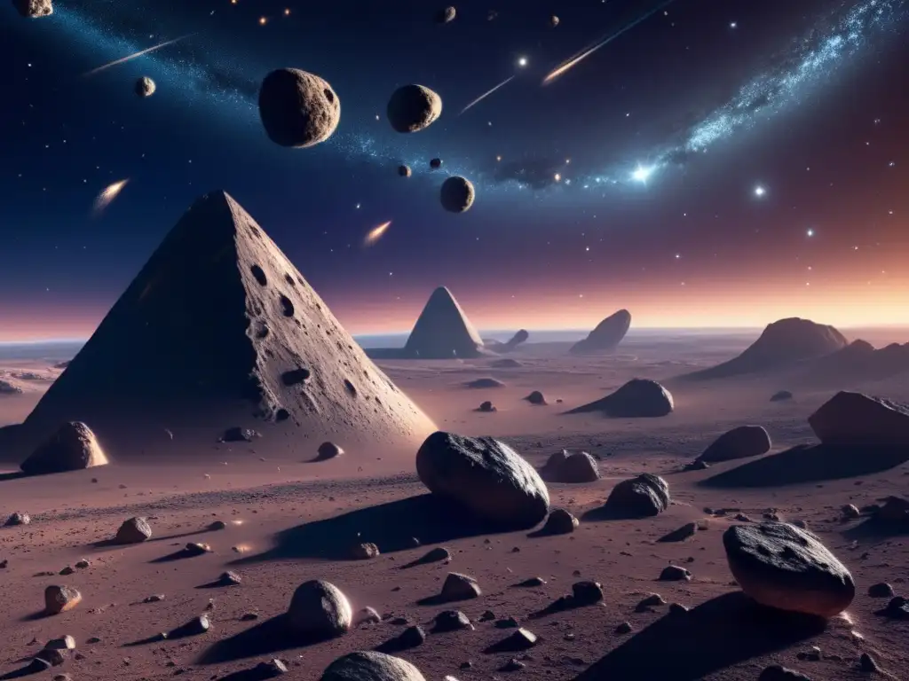 Exploración del espacio: Asteroides en el cosmos Imagen impresionante de espacio con asteroides Ptype buscando vida extraterrestre