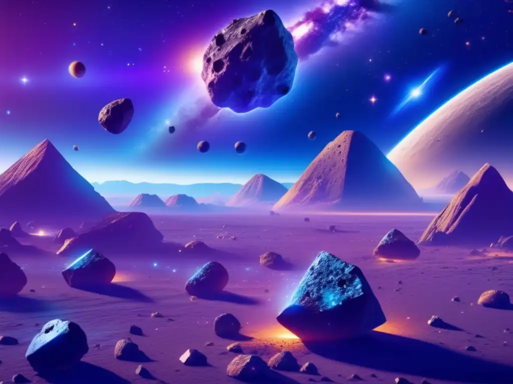 Imagen 8k impresionante de espacio con asteroides, muestra diversidad y viabilidad de minar asteroides cercanos