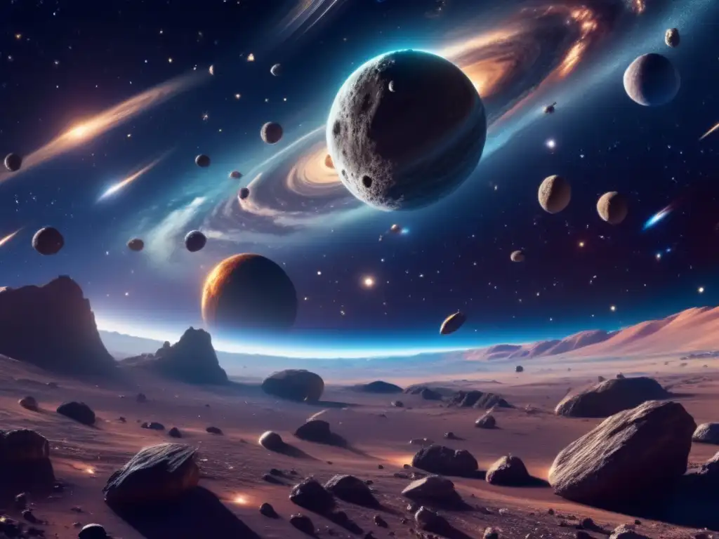 Panorama de asteroides y galaxias Imagen impresionante: Metales preciosos en asteroides