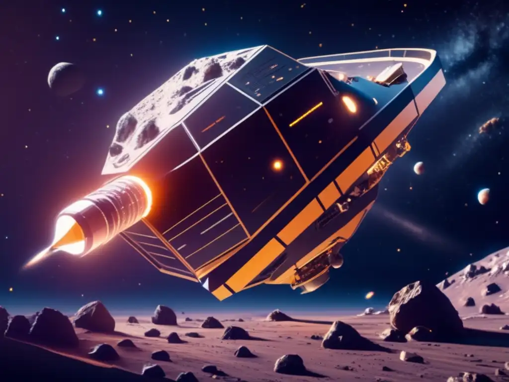 Imagen de minería de asteroides y geopolítica en espacio 8k detallada -