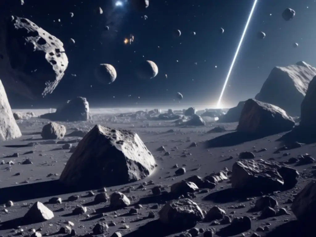 Espacio: Asteroide-minería futurista Imagen: Minería de asteroides: vehículos autónomos espaciales en campo de asteroides espacial