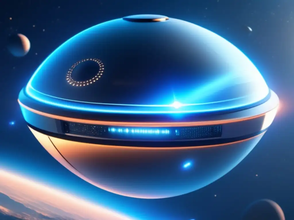 Imagen: Nave futurista con escudos energéticos protección asteroides