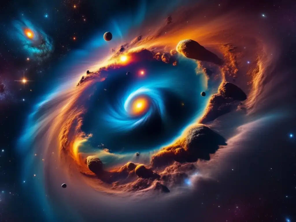Imagen de nebulosa con asteroides irregulares: Origen de asteroides irregulares en cautivante composición