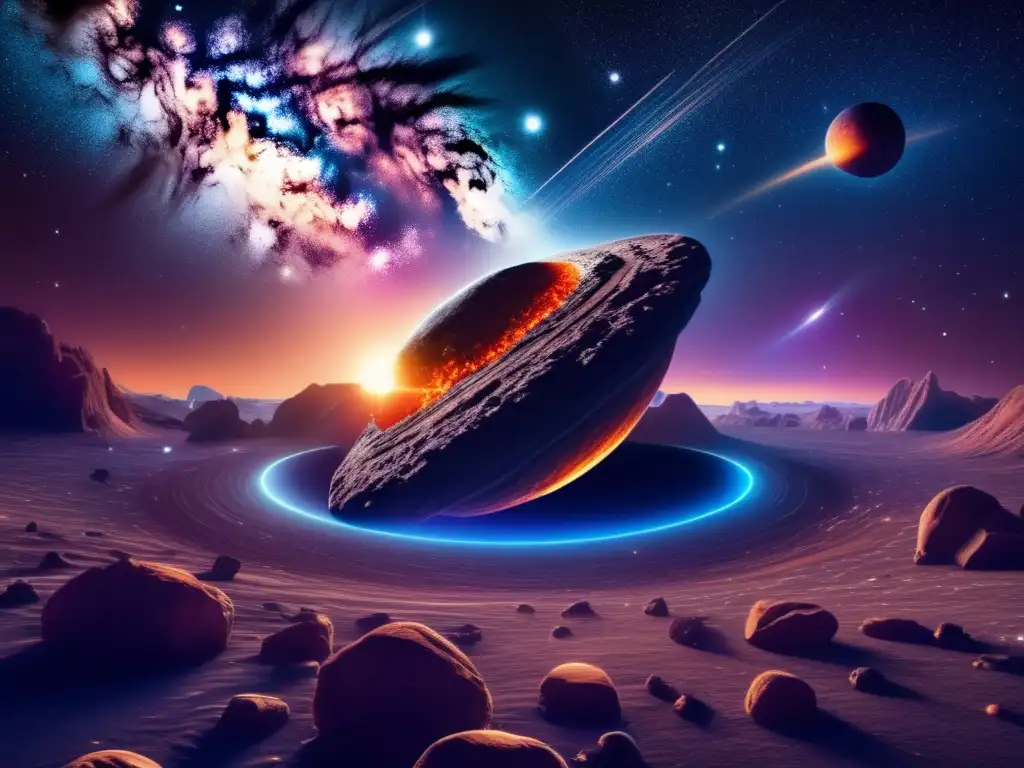 Noche estelar con asteroide místico Imagen 8k de noche estrellada con asteroides y creencias espirituales