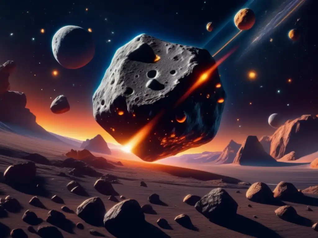 Espectacular imagen 8k de asteroides Imagen: Órbita de lunas asteroides, cautivante mundo cósmico con vibrantes colores y detalles ultradetallados, enigmática belleza espacial