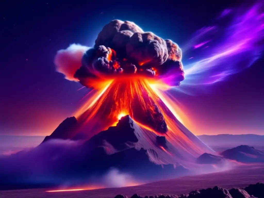 Asteroide masivo en colisión con la Tierra Imagen: 'Resonancias en impacto de asteroides' - Asteroides en colisión con la Tierra, con halo de fuego y destrucción