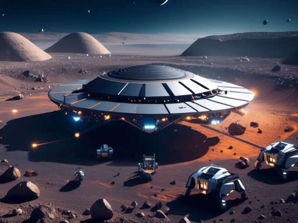 Operación minera futurista en asteroide Imagen: Robots autónomos en minería de asteroides